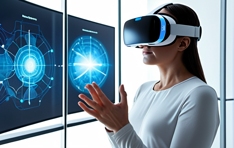 **Prompt 1: The Digital Evolution of Therapeutic Spaces**
* **Description:** A futuristic, yet inviting, scene depicting a person wearing an advanced, sleek VR headset in a comfortable, modern setting. Subtly integrated around them are abstract, flowing digital elements representing AI-driven insights and personalized data, glowing softly. The VR display (perhaps subtly visible as a reflection in the headset or a translucent overlay) shows a serene virtual environment, like a calming nature scene or a subtly challenging but controlled scenario (e.g., a virtual auditorium for public speaking practice). The overall mood is one of hope, innovation, and enhanced accessibility in mental health, blending technology with a sense of calm and progress.
* **Keywords:** Virtual reality therapy, AI mental health assistant, personalized digital wellness, futuristic counseling, immersive healing, modern clinic, data visualization, therapeutic innovation.