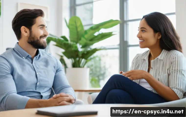 임상심리사의 성공적인 경력 관리 - A warm and professional clinical psychologist sitting in a cozy, well-lit therapy office, attentivel...