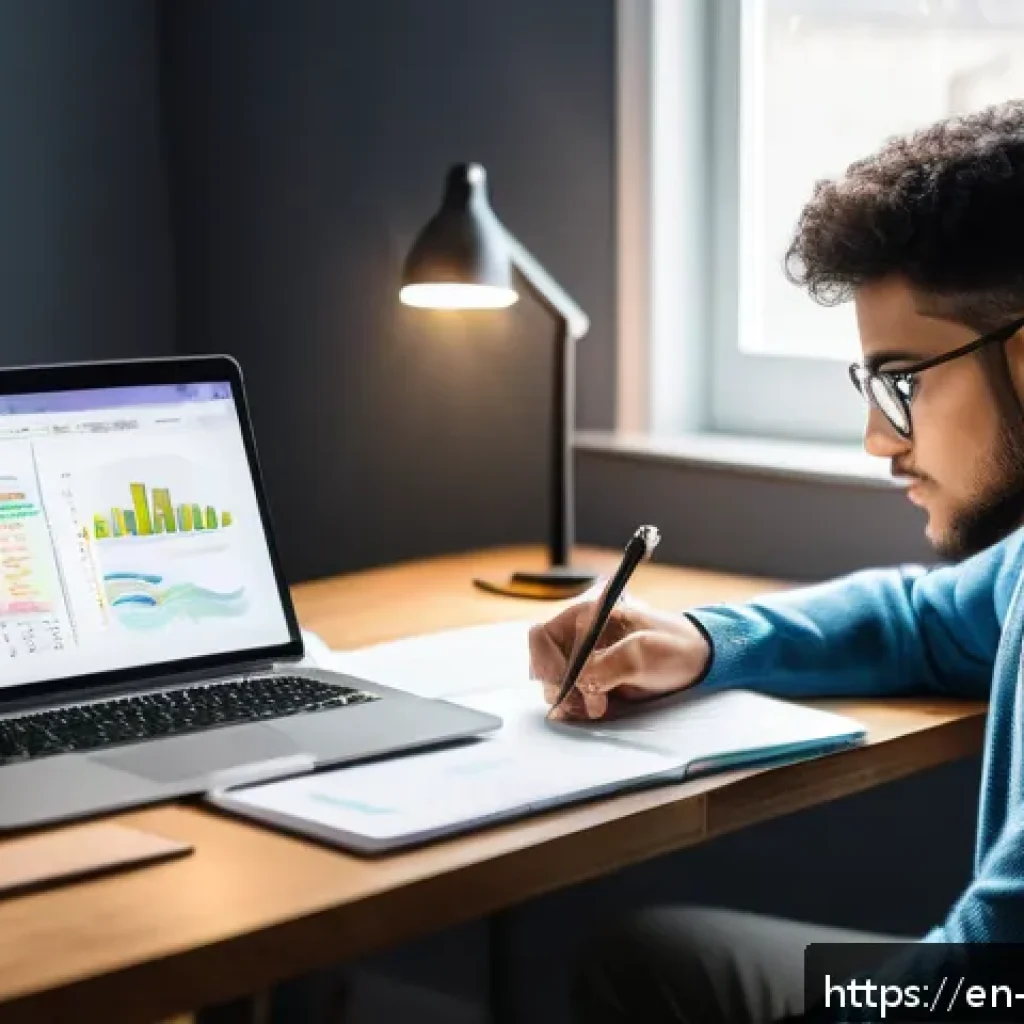 임상심리사 국가시험 준비 팁 - A focused young adult studying at a modern desk in a bright, cozy home office, with a detailed digit...