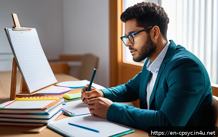 임상심리사 자격증 시험 난이도 - A focused, professional study environment showing a diverse young adult clinical psychology candidat...